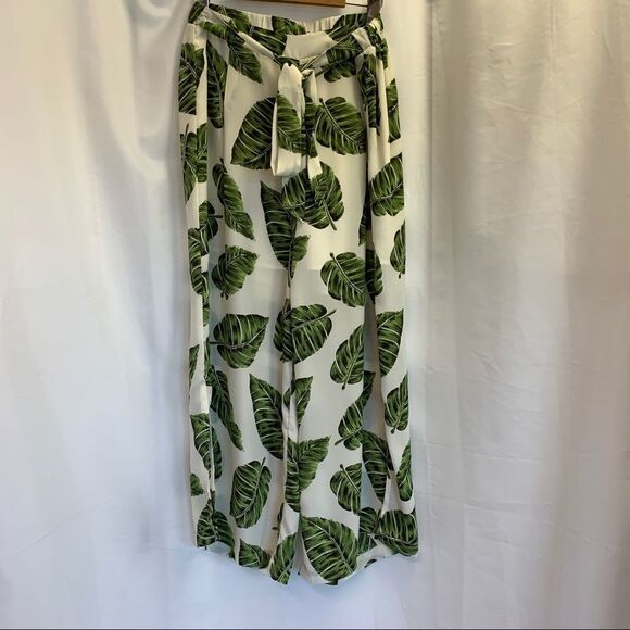 Sage & Citrus green leaf tropical wide leg cropped pants Sz XL - Picture 4 of 14